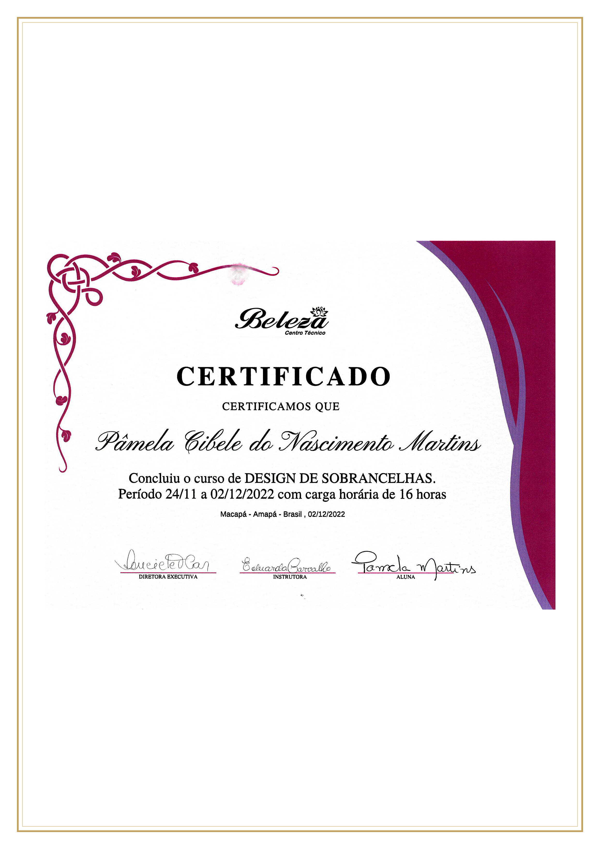 Certificat Design de Sobrancelhas
