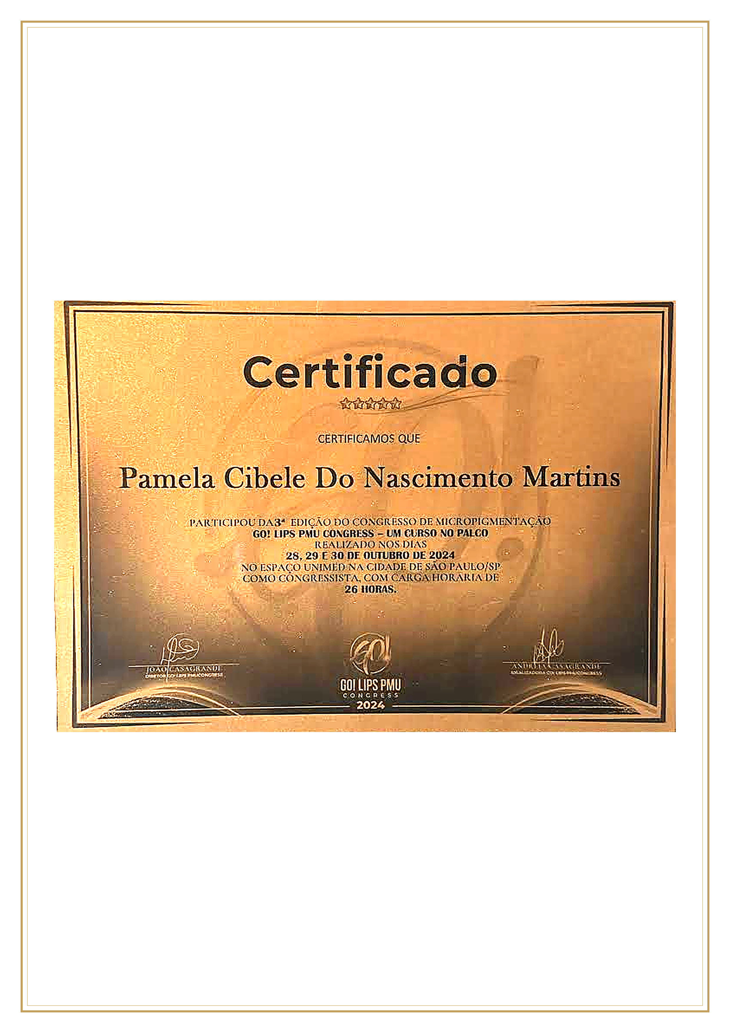Certificat GO LIPS Congress 2024