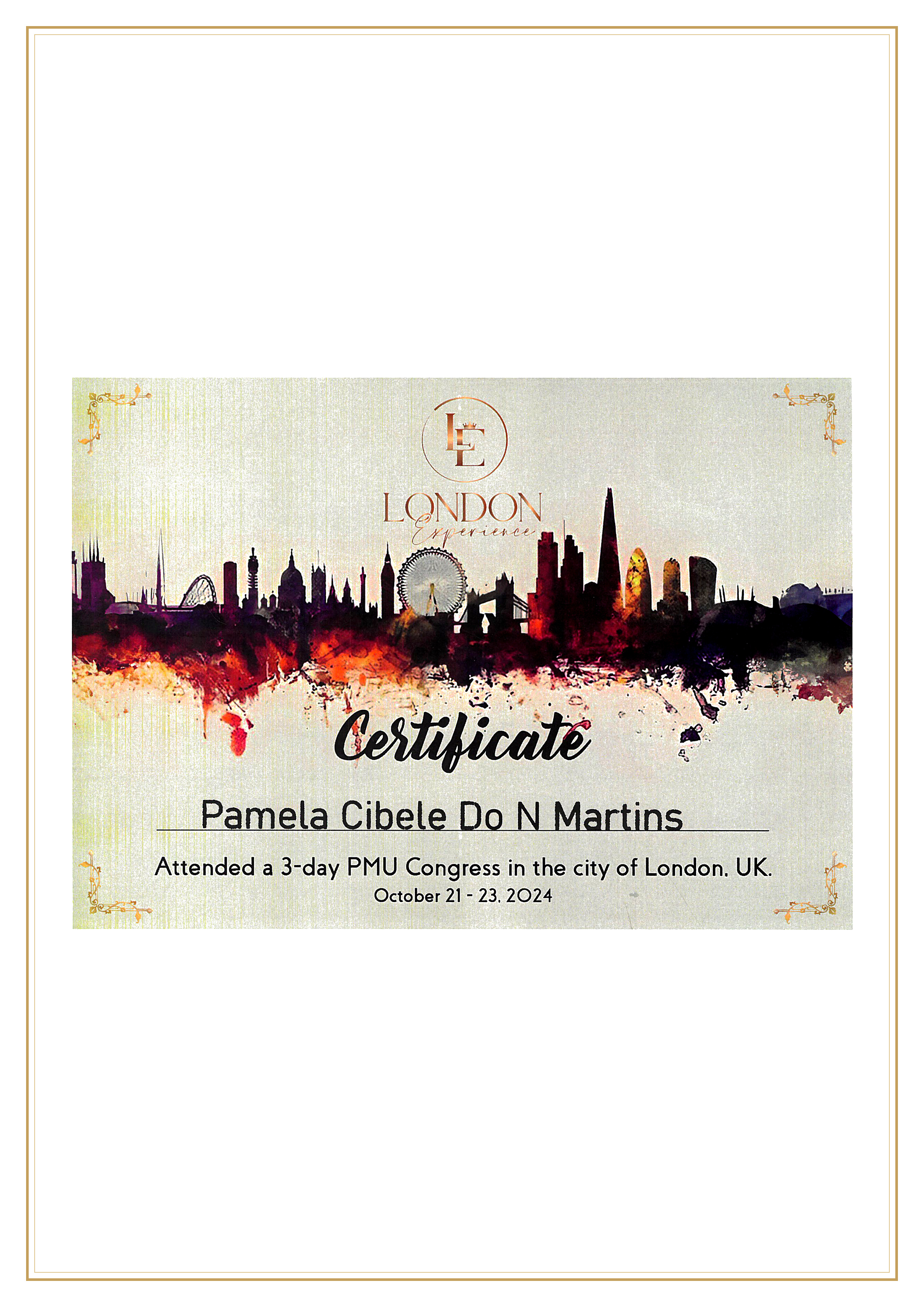 Certificat PMU Congress London 2024